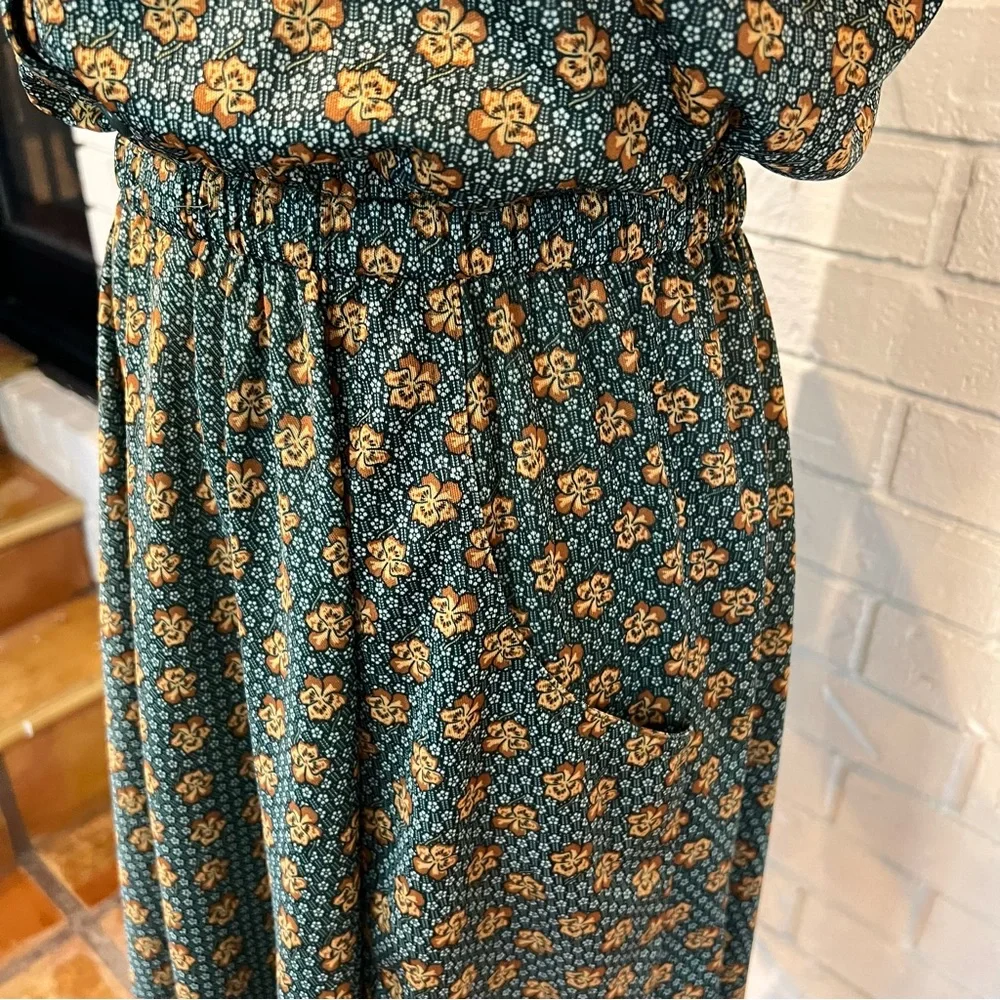 Vintage 70s 80s Floral Ruffle Midi Dress Womens medium - Picture 4 of 11